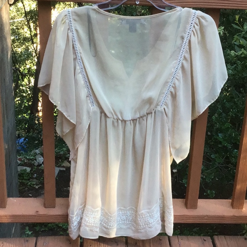 Forever 21 Sheer Beige Blouse Sm - Picture 3 of 9